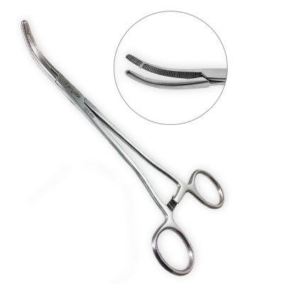 Heaney Ballentine Hysterectomy Forceps Longitudinal Serrations Single Tooth Curved Size 8 1/2 inch