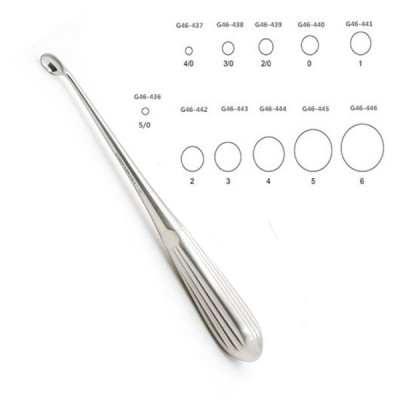 Brun Curette Hollow Handle Angled Shaft Oval Cups 7” #5 (6.7mm)