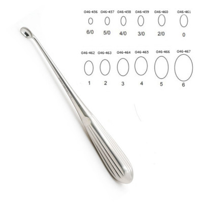 Brun Curette Hollow Handle Angled Shaft Oval Cup 9” #2/0 (3.3mm)
