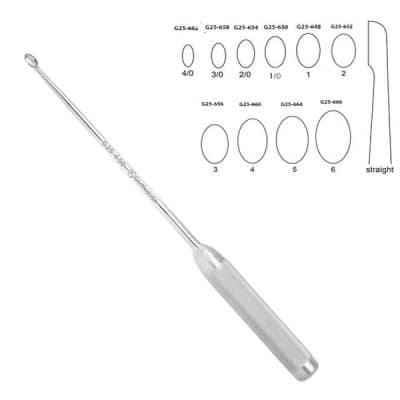 Bone Curette 15" Hollow Handle Straight Oval Cup