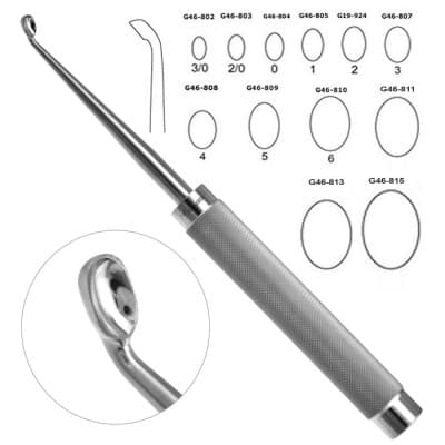 Cobb Curette Knurled Stainless Handle 11” Angled Oval Cup