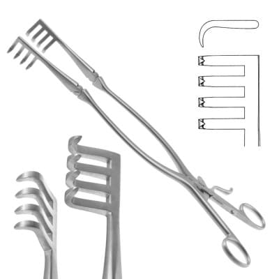 Beckman Retractor 12 1/2" Hinged Blade 4 x 4 Teeth 3/4" X 1" Sharp