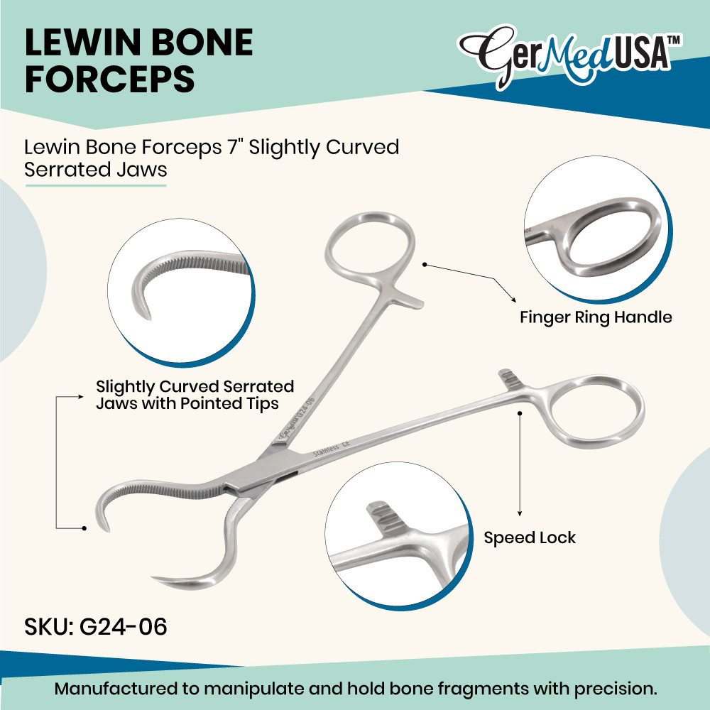 Lewin Bone Forceps 7" Slightly Curved Serrated Jaws