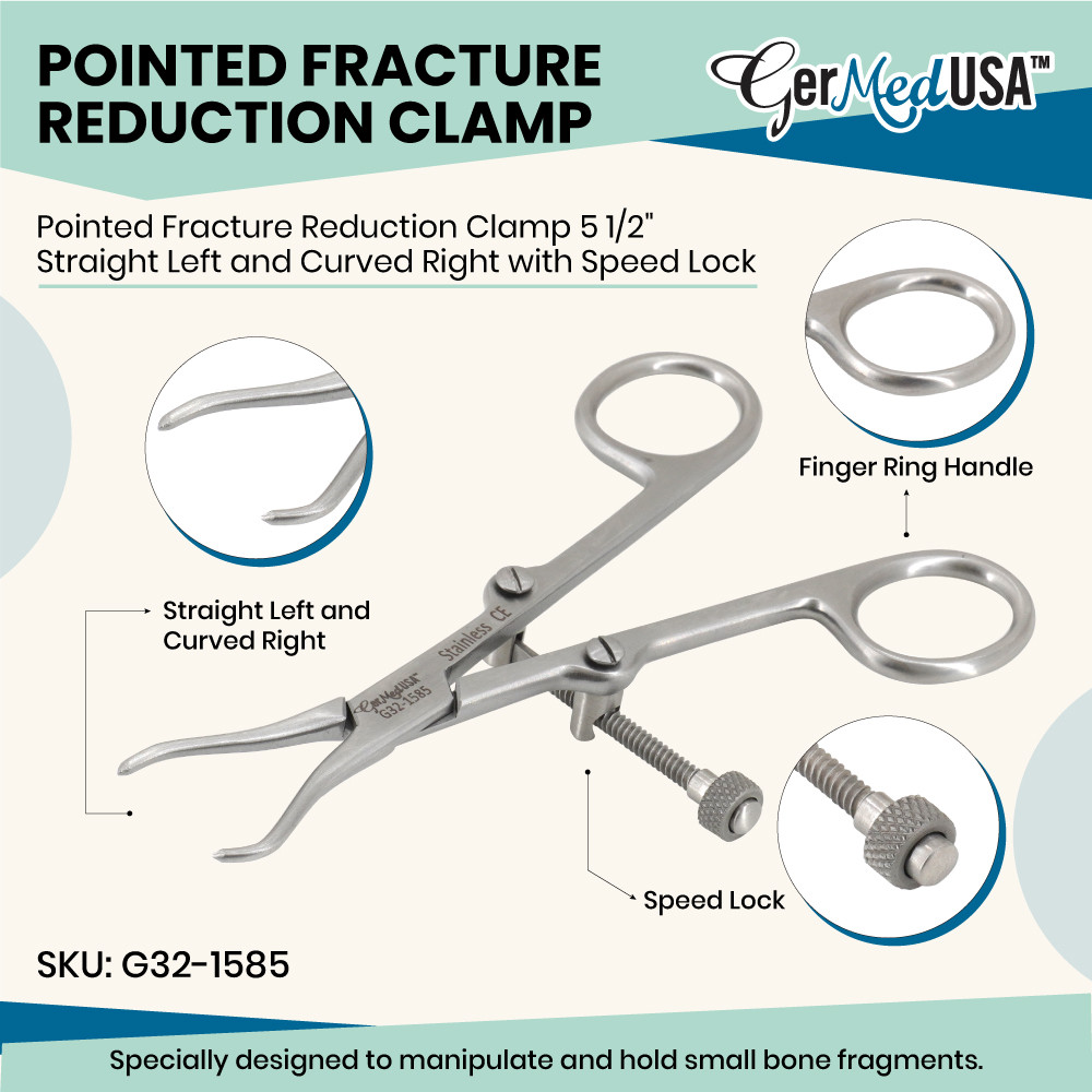 Pointed Fracture Reduction Clamp 5 1/2" Straight Left and Curved Right with Speed Lock